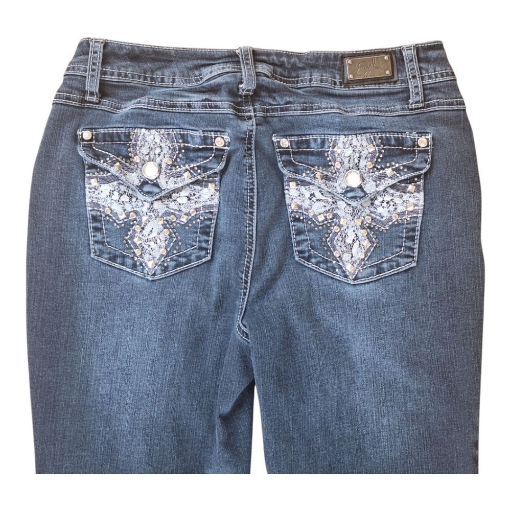 EARL Jeans Bling Slim Boot Y2K Stretch Denim Rhinestones Lace size 6 Embellished